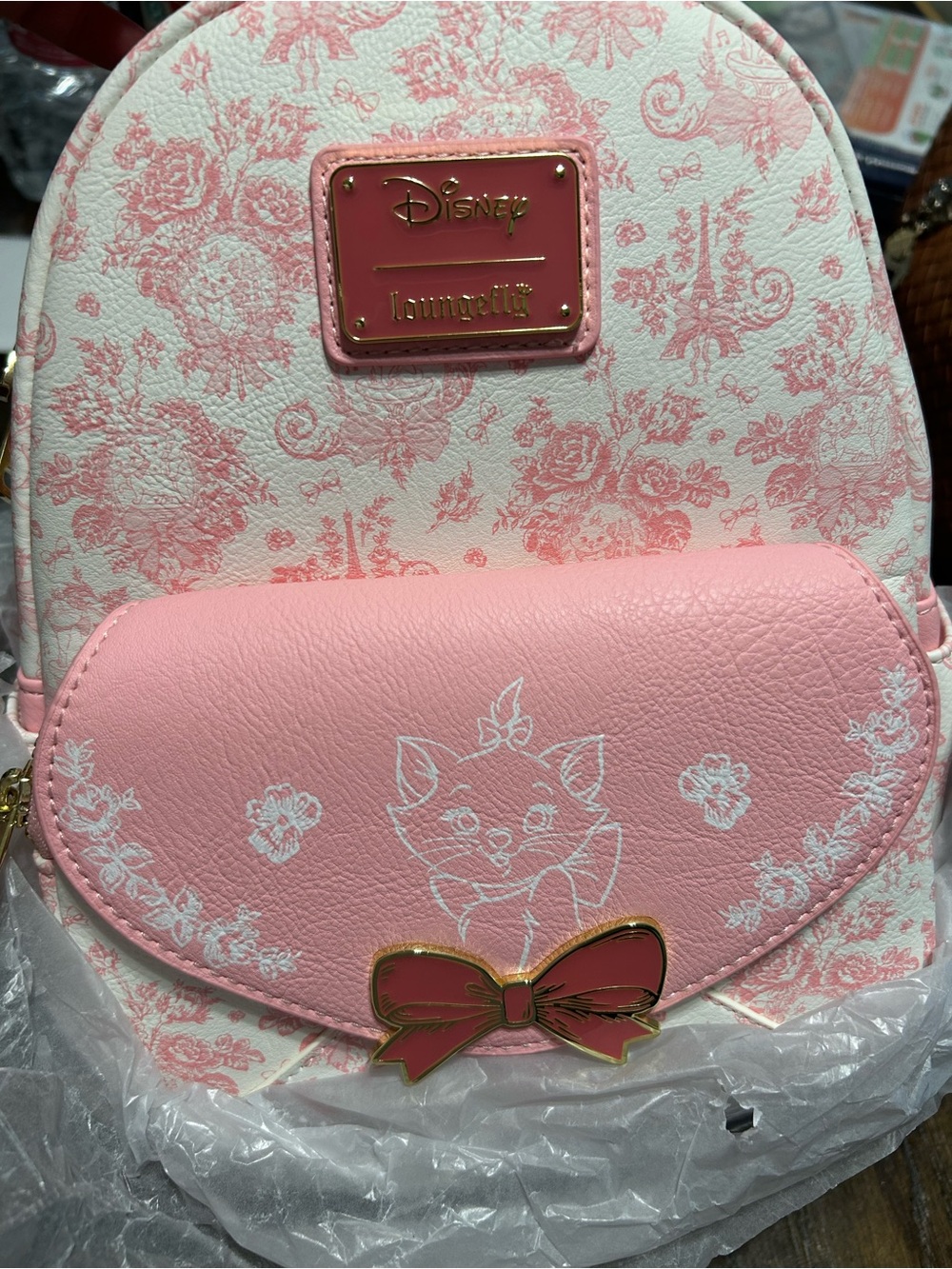 Loungefly Pink & Cream Marie Floral Mini Backpack